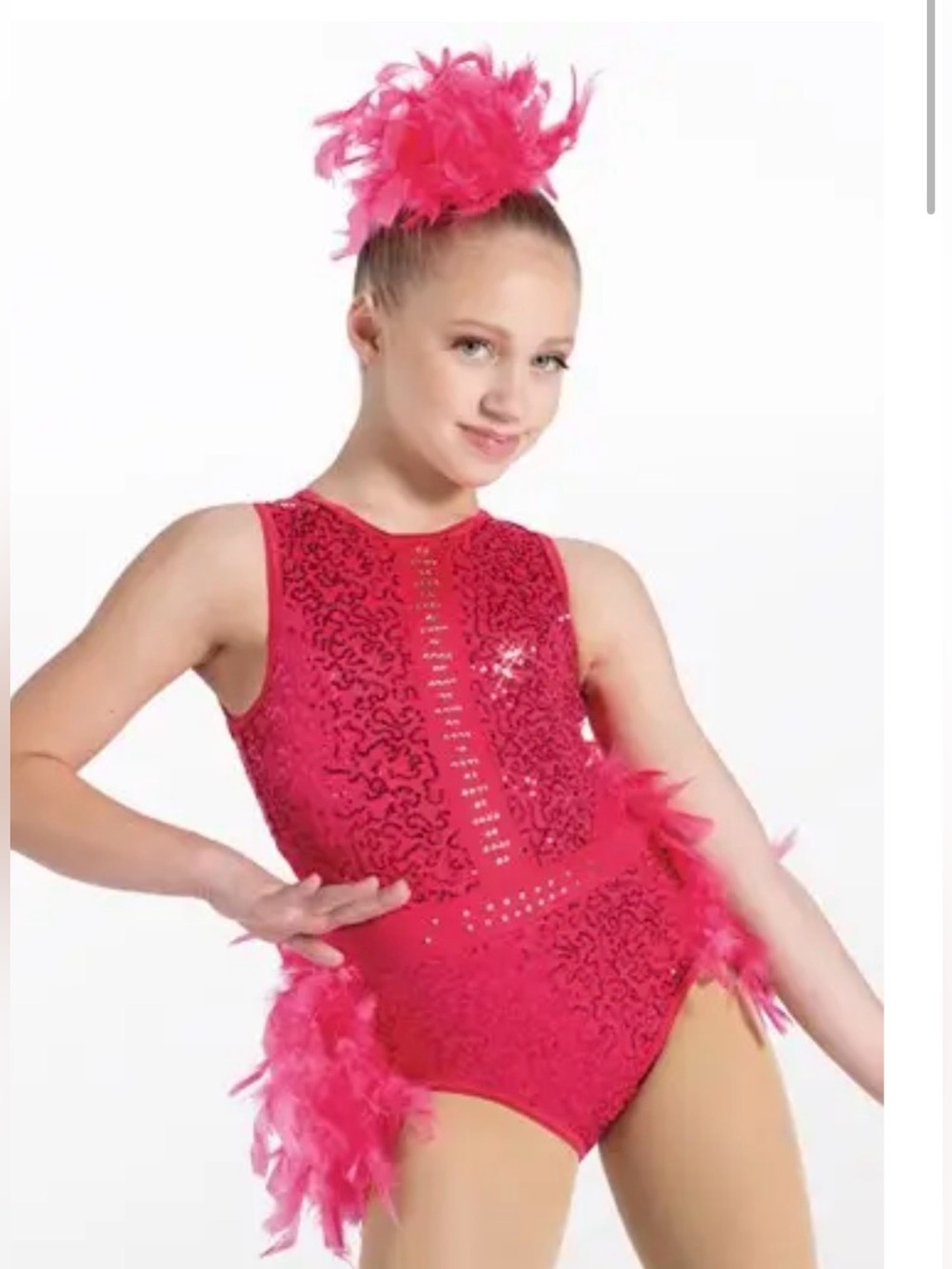 Weissman Hot Pink Sequin Feather Dance Leotard medium size 8-10